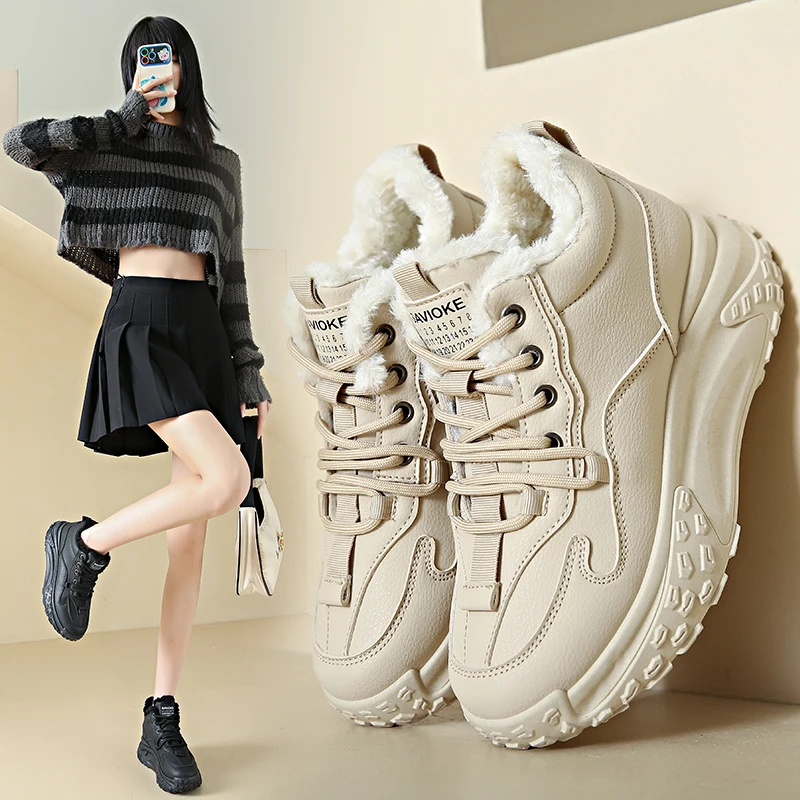 

Хлопковые кроссовки, кроссовки в стиле «папины туфли», высокие кроссовки с флисовой подкладкой, теплые повседневные женские кроссовки для активного отдыха и занятий спортом, TT8866