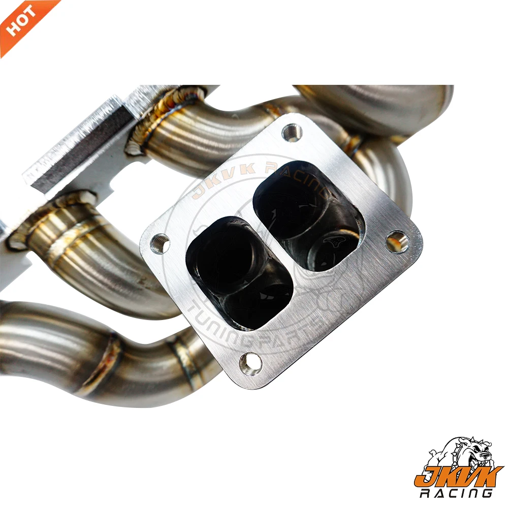 JKVK RACING Stainless Steel 3mm T4 Twin Turbo Manifold For MK5 MK6 EA888 EA113 A3 S3 A5 Q5 A6 TT TTS 2.0 TFSI