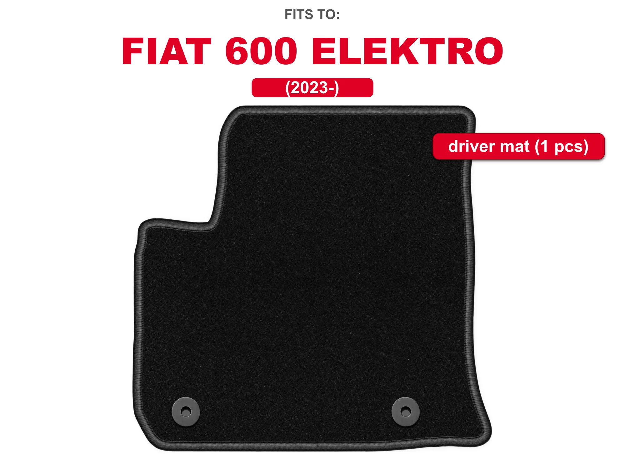 Zwarte velours bestuurdersvloermat voor: Fiat 600 Elektro 2023–, crossover autovloermat, 1 stuk voor de voeten van de bestuurder, op maat gemaakt