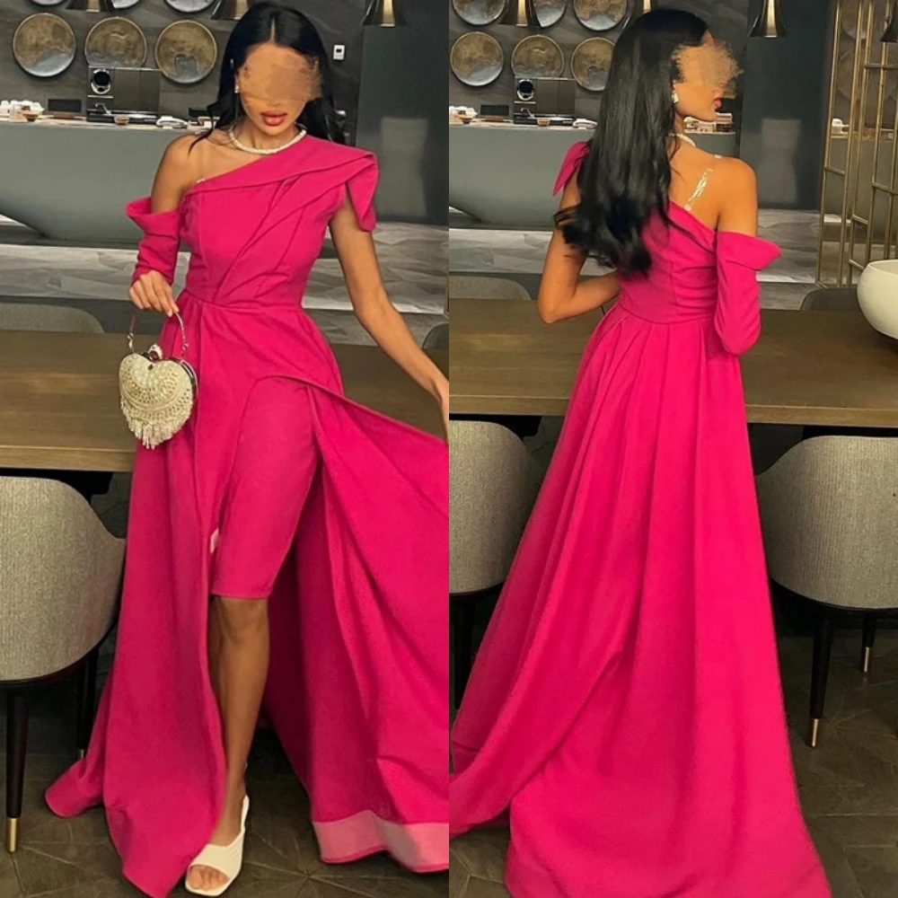 

Customized Graceful One Shoulder Prom Dresses with High Quality Jersey Evening Dress Classic Detachable Sleeve Party Gowns