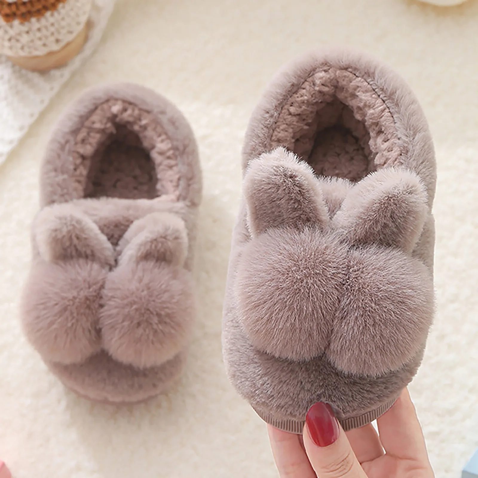 Winter Kinder Baumwolle Hausschuhe 2024 Neue Baby Kleinkind Indoor Schuhe Niedlichen Cartoon Kaninchen Kind Hause Hausschuhe Jungen Mädchen Pelz