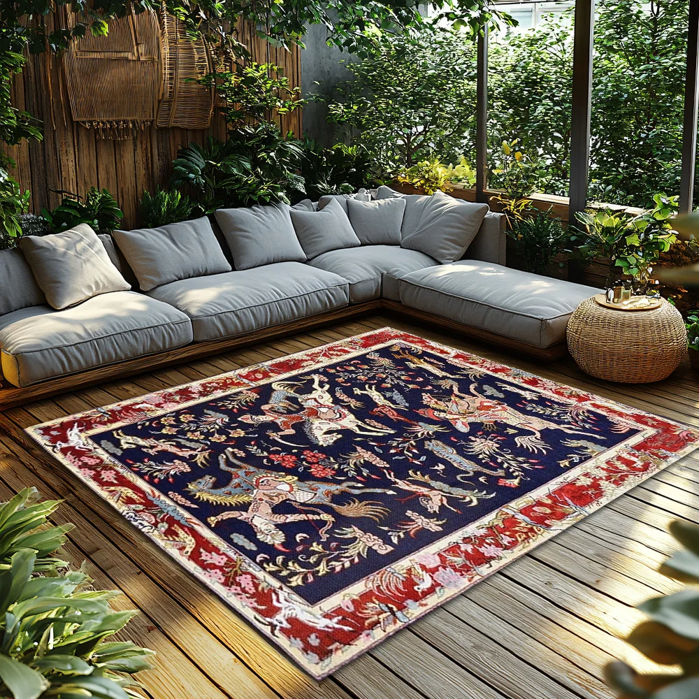 Vintage Persian Rug Medieval Tapestry Gothic Wall Art Renaissance Decor Antique Floor Mat Historical Home Accent Fantasy Decor L