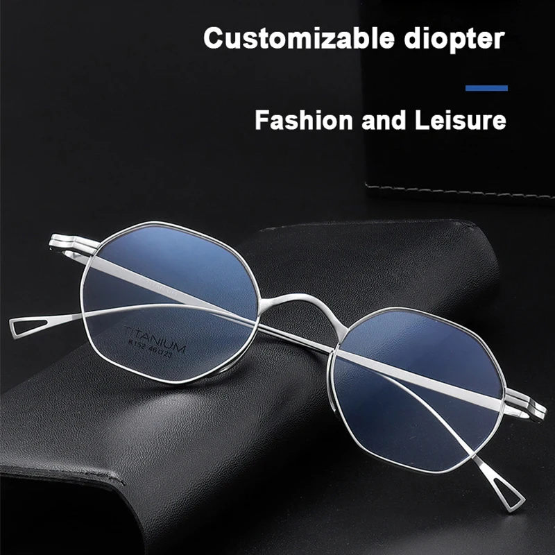 High Quality Handmade Hexagon Designer Anti Blue Light Frame Pure Titanium Men Retro Glasses Polygonal Korean Eyeglasses