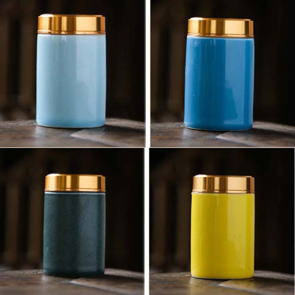 

85ml Portable Ceramic Tea Can Sealed Canister Travel Storage Container Yellow Home Gift Ceramic Can Sealed Canisters