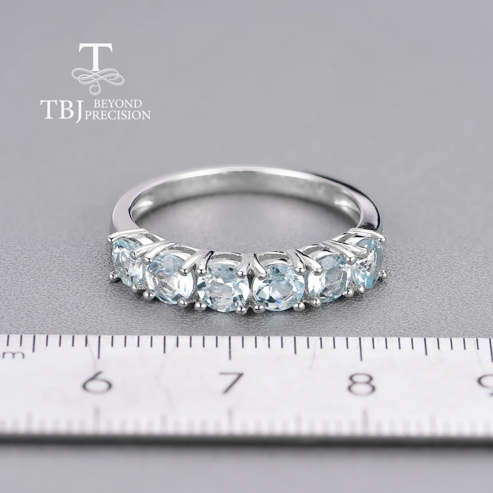 Anello acquamarina naturale brasiliana rotondo 4mm gioielli in argento sterling 925 per le donne semplice anello da indossare ogni giorno regalo per la moglie