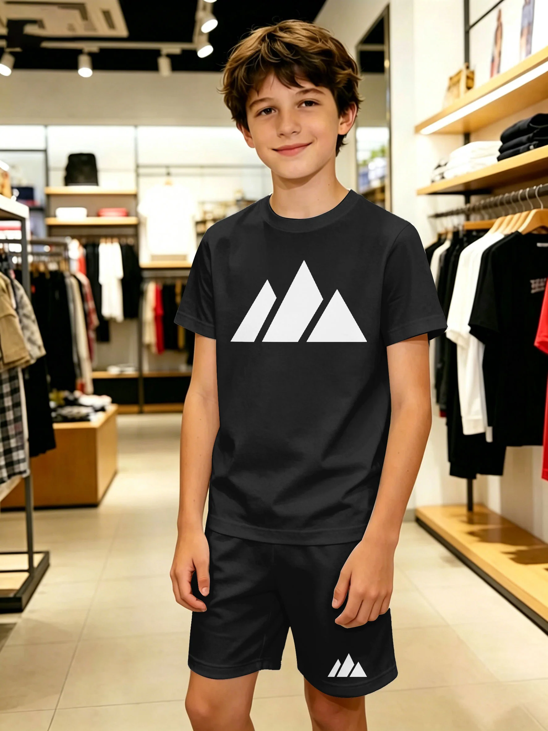 Children's Short Sleeve Shorts Suit - Casual Style Cool Pattern Print Design Mountain Pattern - Summer Outdoor Wear