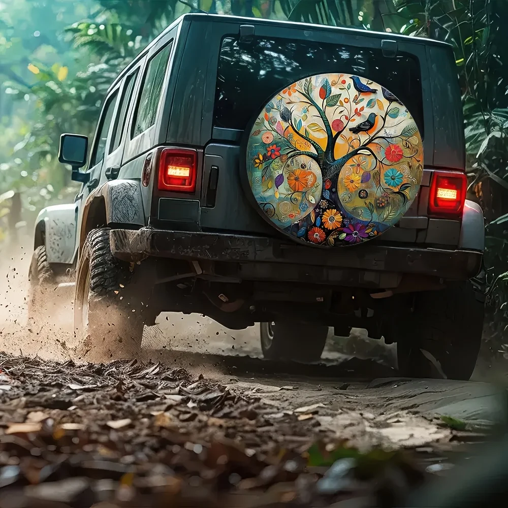 1pc, Car Spare Tire Collection Bags Colorful Boho Floral Versatile Polyester,Without Electricity New Year Gifts Suitable For Tru