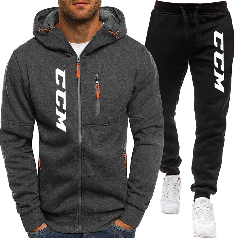 2024 CCM Men\'s Sets Hoodies+Pants Autumn Sport Suits Casual Sweatshirts Tracksuit Male Sports Zipper Jacket Jogging Suit