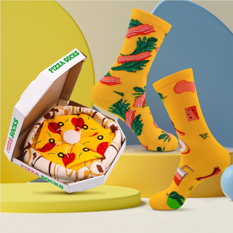 4Pcs Creative Birthday Gift Pizza Socks Exquisite Pizza Box Christmas Unisex Couple Socks Family Socks Christmas Present