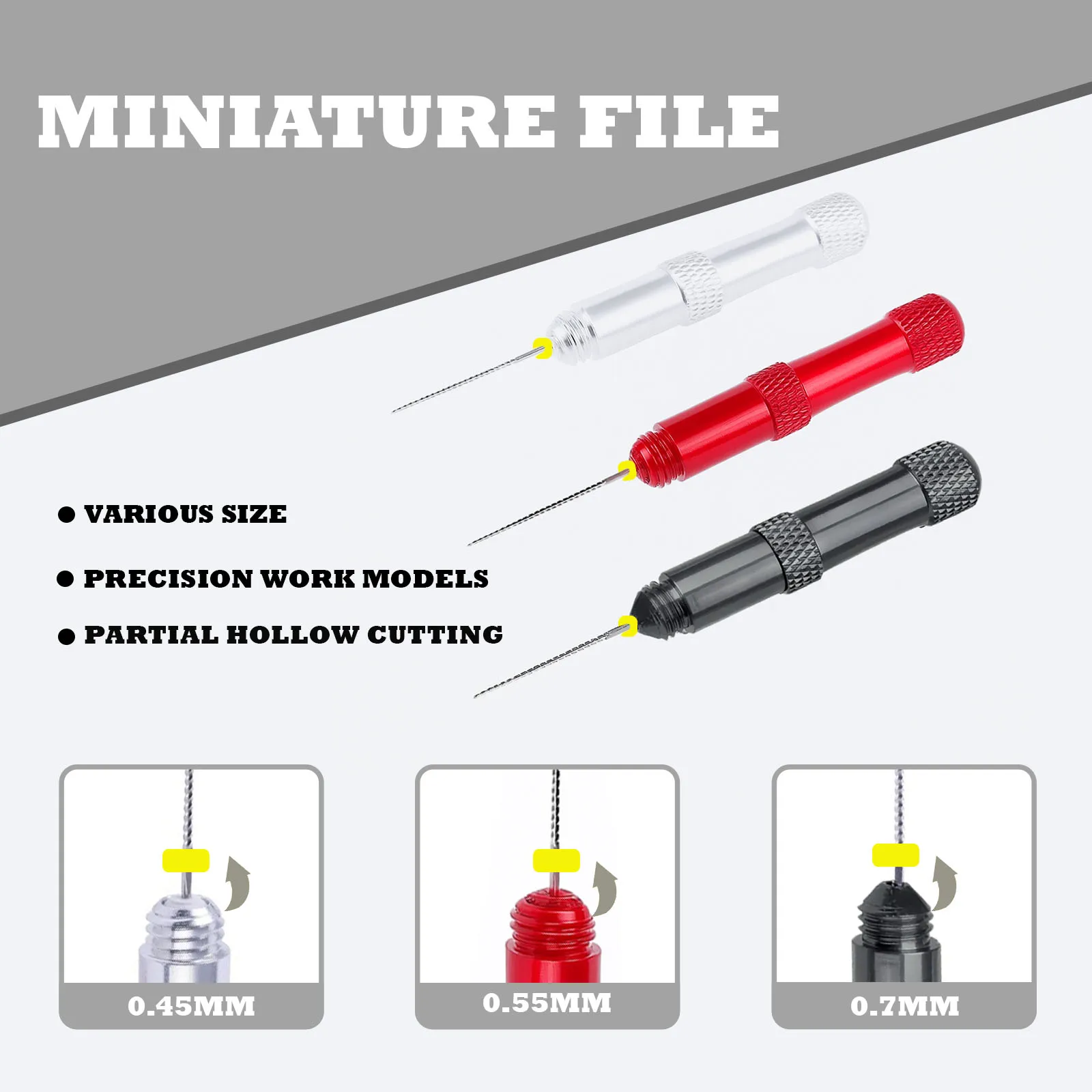 Miniature Gap File for Model Making - 0.45/0.55/0.7mm Multi caliber, Precision Hollow Cutting, Metal Needle File for Model