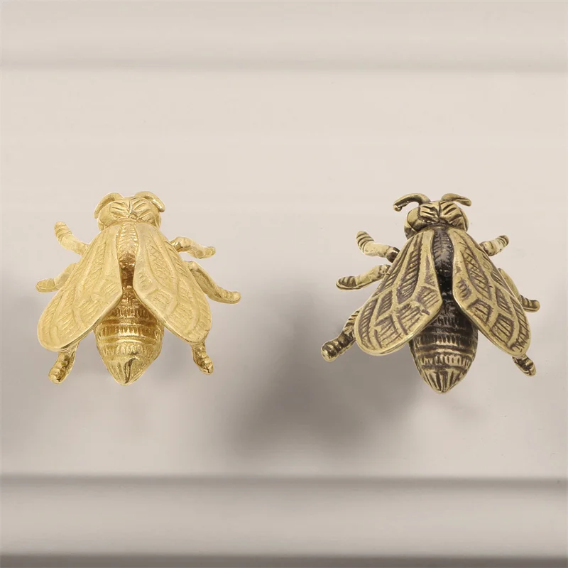 Solid Brass Cabinet Handle Door Drawer Knob Lucky Bee Cat Shape Wardrobe Handles Single Hole Kitchen Cupboard Shoe Closet Pull