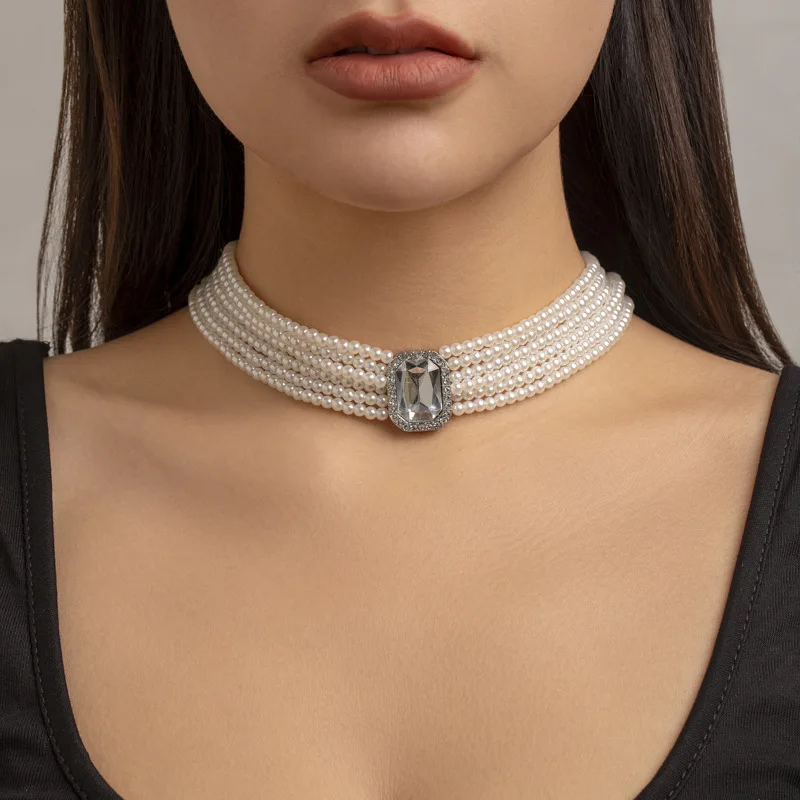 

Accessories retro baroque light luxury elegant multi-layer stacked crystal necklace