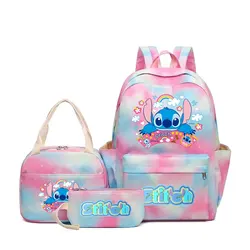 3pcs Stitch Pattern Backpack, Cartoon Anime School Bookbag, Casual Outdoor Travel Sport Daypack With Lunch Bag And Pencil Case