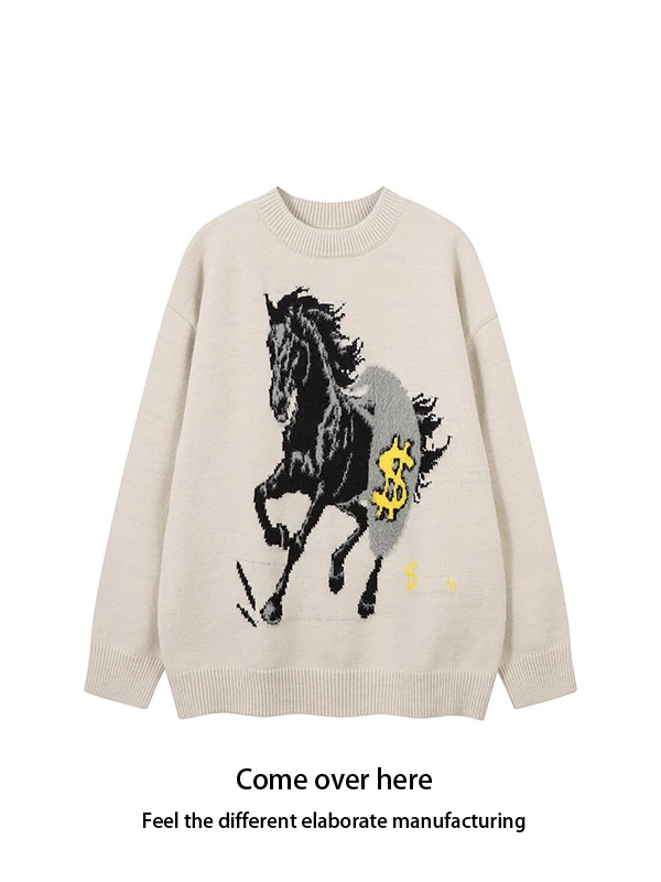 

American Sle Knitted Sweater Fake Fur Loose Fit Couple Cotton Clothes Youth ular Long Sve Warm Thiened Knitwear