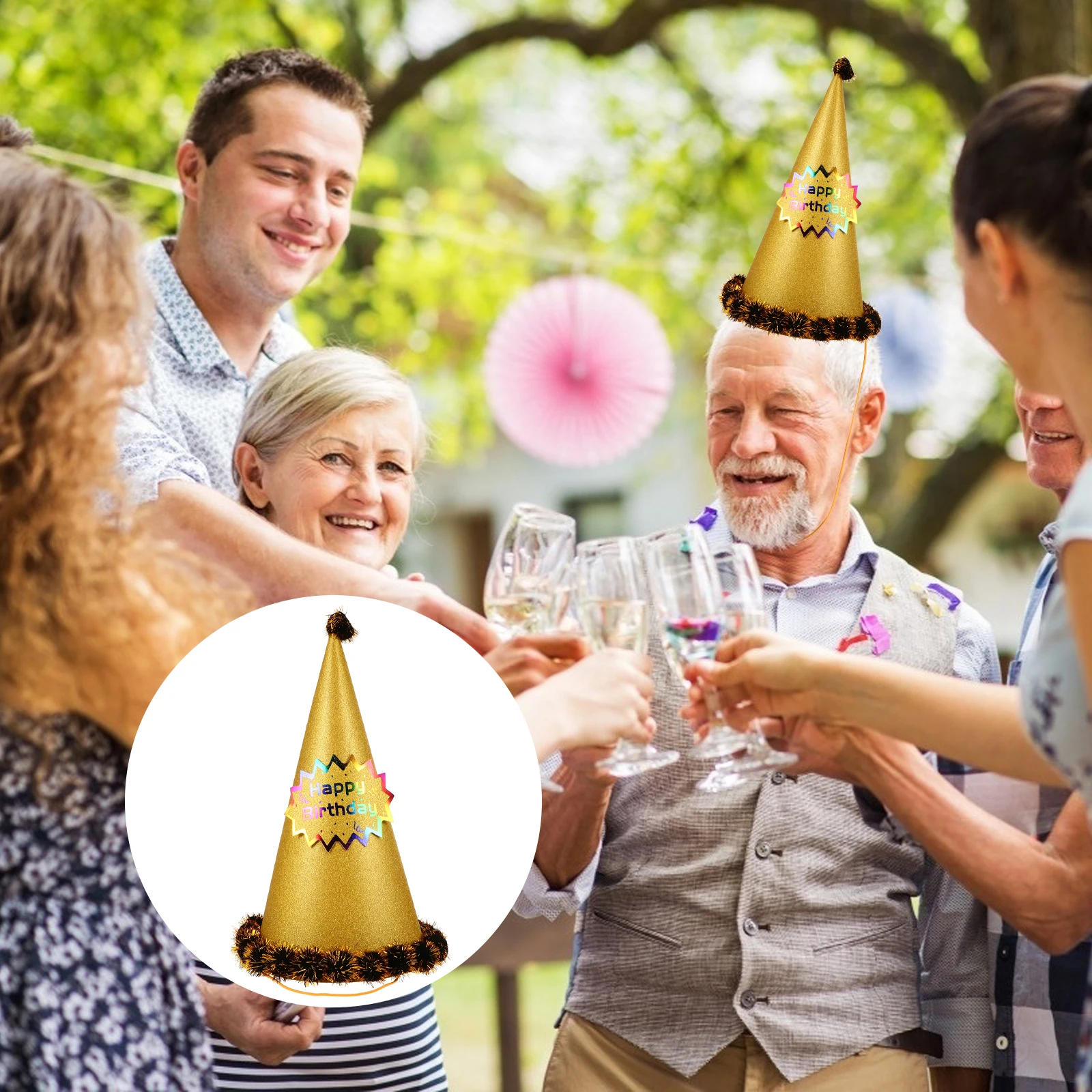

Glitter Golden Paper Cone Party Hats Birthday Decoration Fun Hats for Adults Children Shiny Design Festival Photo Props Charming