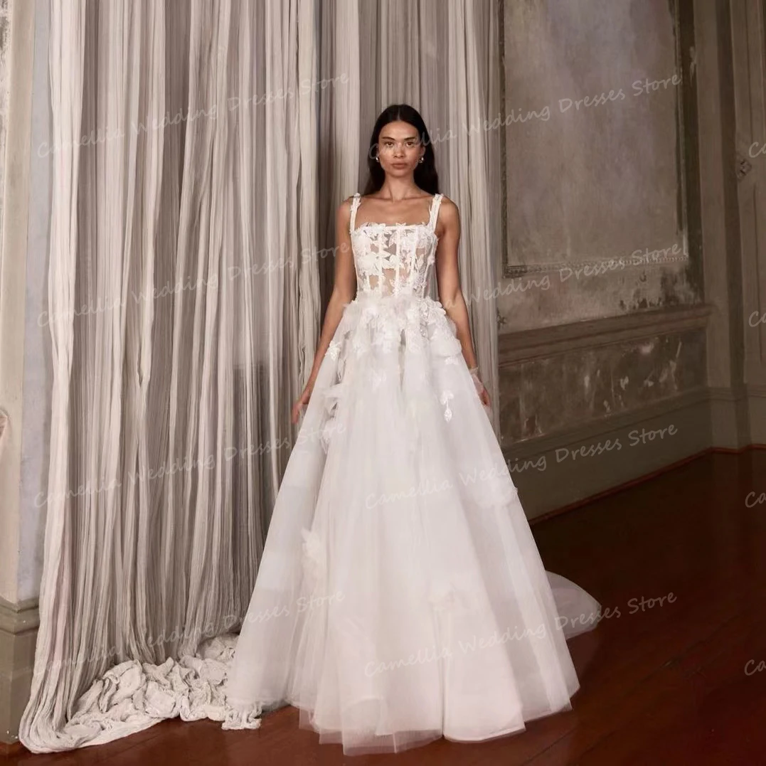 Abiti da sposa senza schienale con applicazioni di pizzo Vintage una linea Sexy colletto quadrato vuoto senza maniche abiti da sposa da donna Vestidos Novias