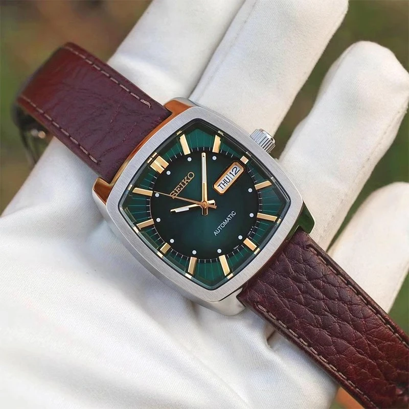 Seiko RECRAFT Automatic Green Dial Brown Leather Men's Watch