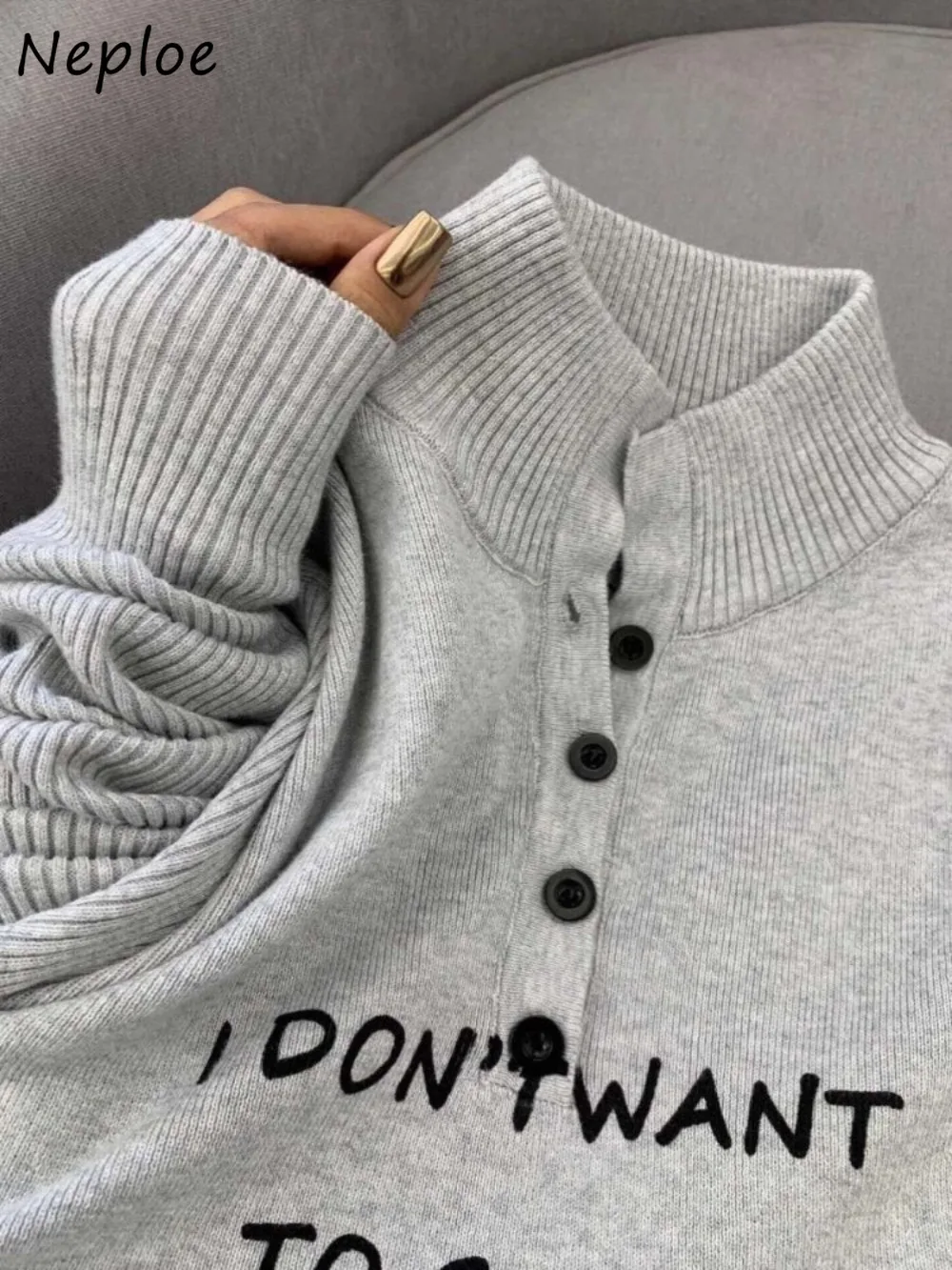

Neploe New Undershirt Print Casual Women Clothing Knit Slim Long Sleeve Turtleneck Jumper All-match Mid-length Fashion Sweaters