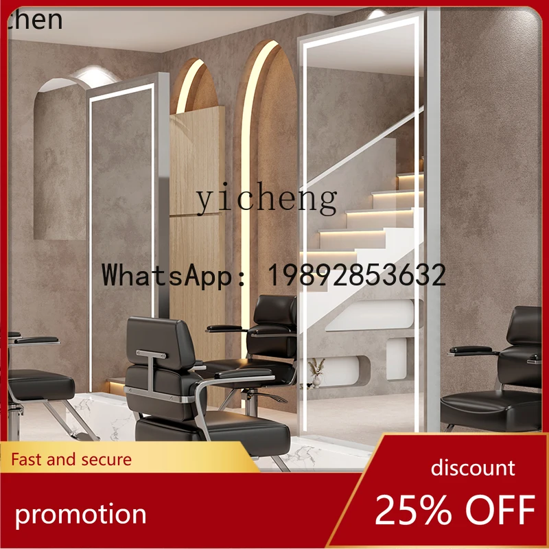 

YFY Simple Hair Salon Mirror Table Barber Shop Mirror Single Double Sided Light Hair Salon Stainless Steel Hair Cutting Mirror