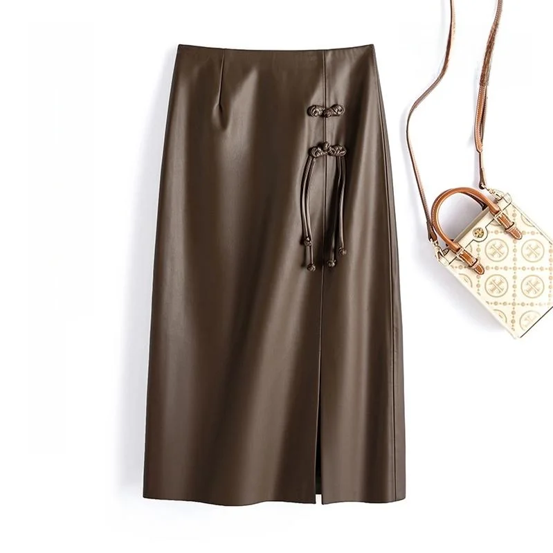 

Slimming High Waist f Body Skirt Faionable Leather Skirt Women's mid Length Wrap around Skirt Sli Commute Design