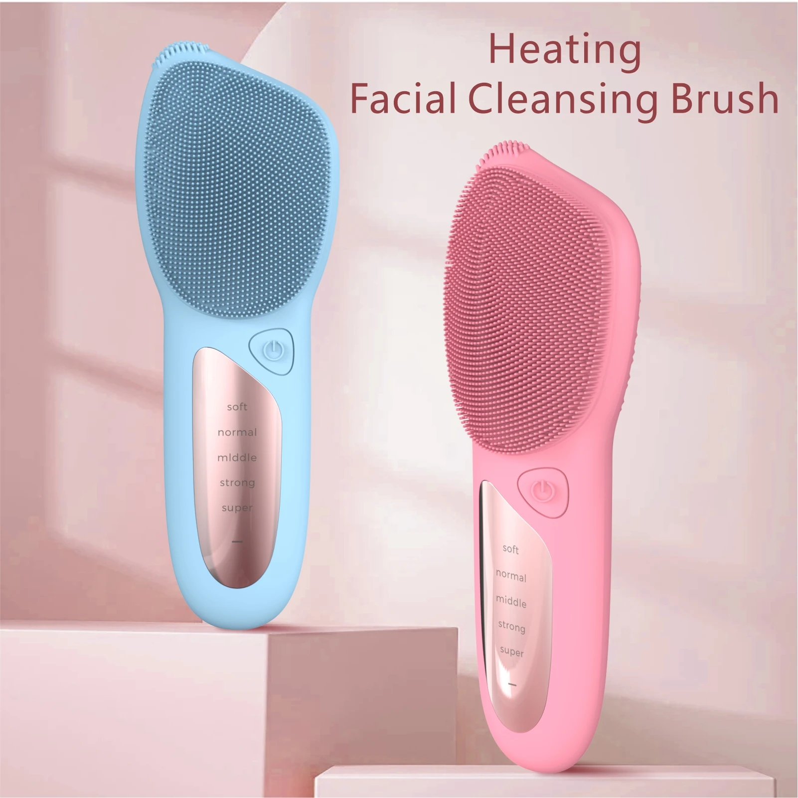 Escova Facial Elétrica de Silicone com Aquecimento e Vibração, 5 Velocidades, à Prova d'Água IPX7, Dispositivo para Cuidados com a Pele
