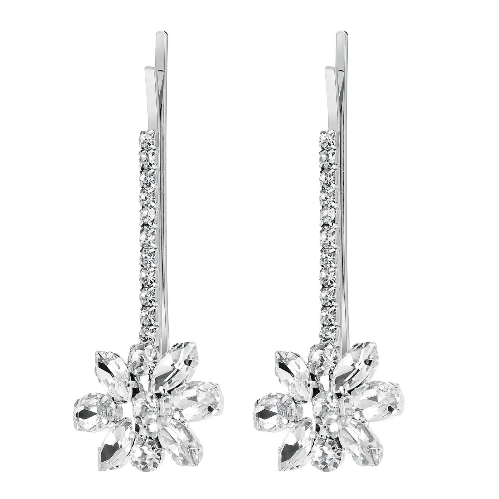 

Elegant Hair Accessories Women Rhinestone Barrettes Clips Bobby Pins Silver Vintage Durable Alloy Easy Snap Hairpins For Wedding