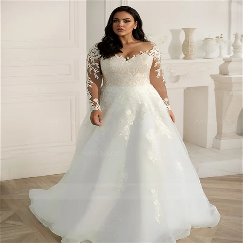 

Long Sleeves Applique Lace Wedding Dress for Bride Elegant V Neck Wedding Dress A Line Style Dress for Women Customized 2025 ﻿
