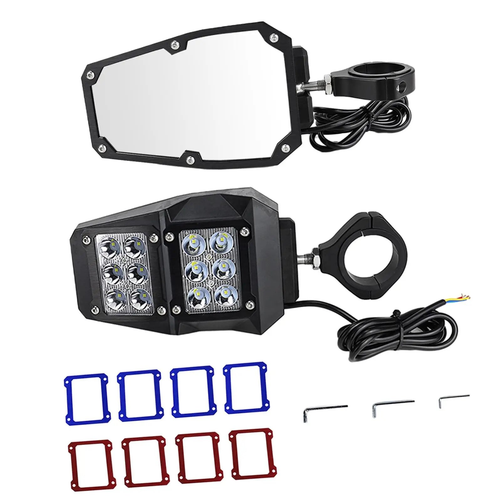 Rear View Mirrors UTV Side Mirror with LED Lamp 360 Degree Rotatable, Clear View