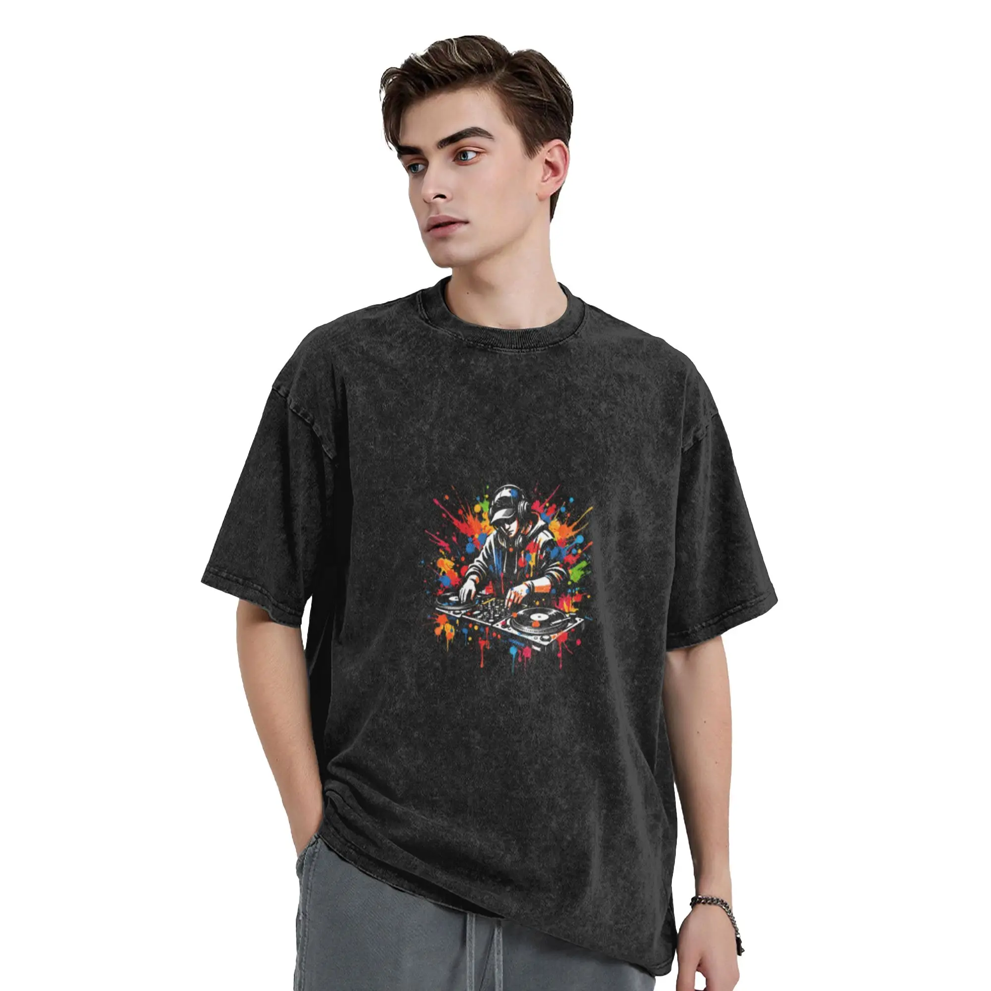 I LOVE MUSIC Classic Chic A Washed T Shirt Men's Women's Oversized Cotton Tees Tops