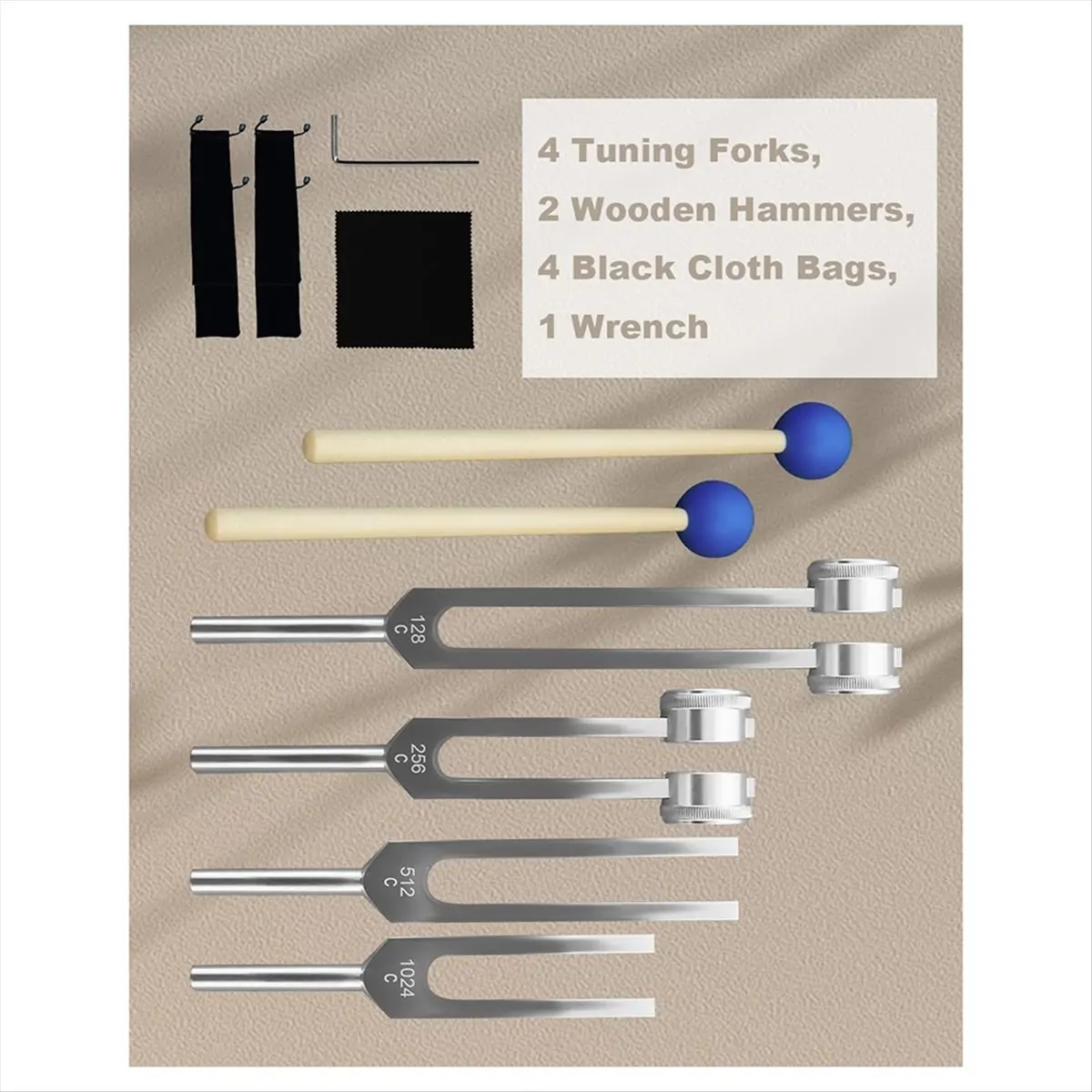 ABLG & Aluminum Alloy Tuning Fork Set, 128Hz 256Hz 512Hz 1024Hz Tuning Forks for Sound Yoga Meditation Relaxation