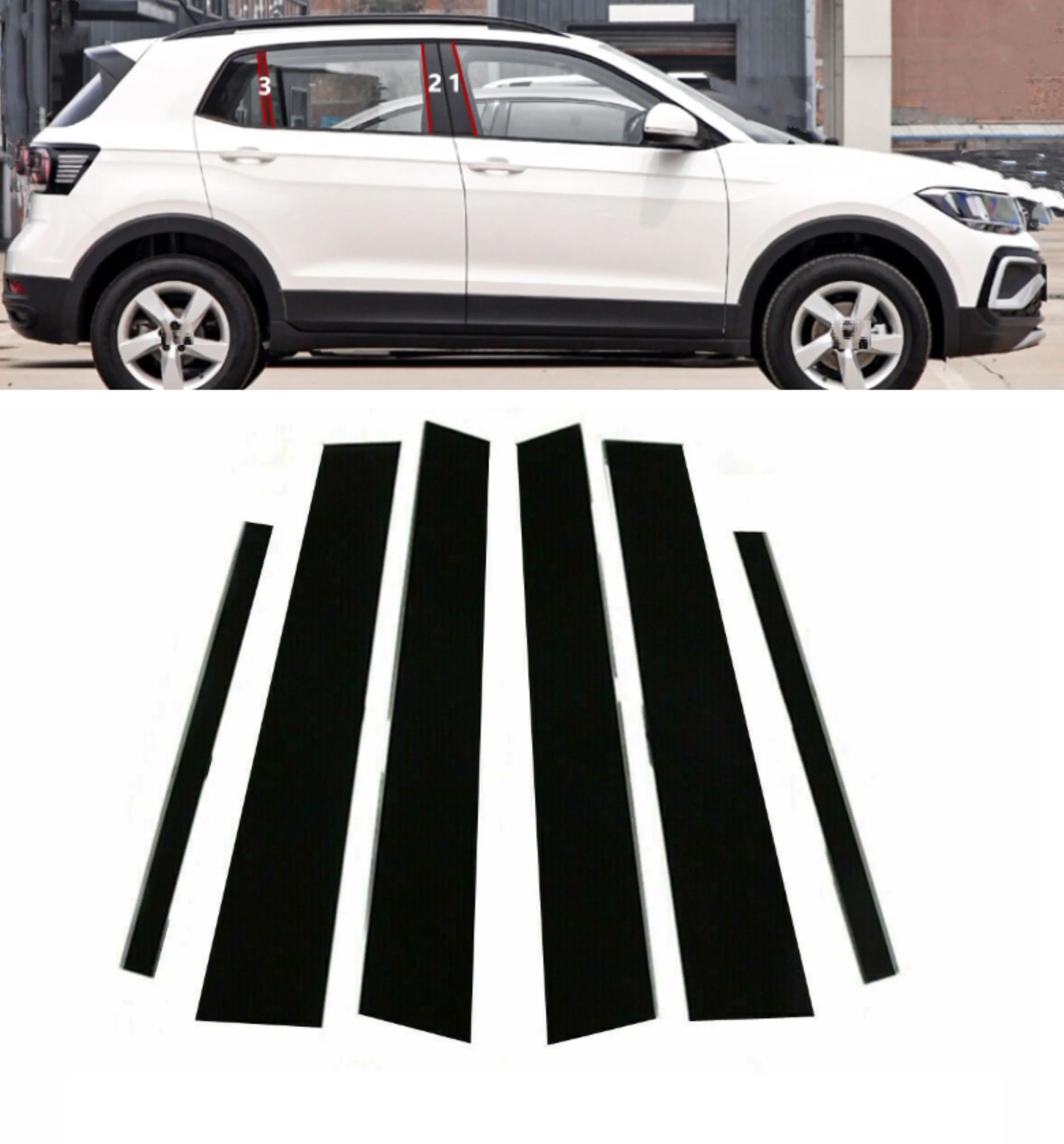 6PCS Polished Pillar Posts For VW T-Cross T cross 2019 2020 2021  BC Column Sticker Window Trim Cover