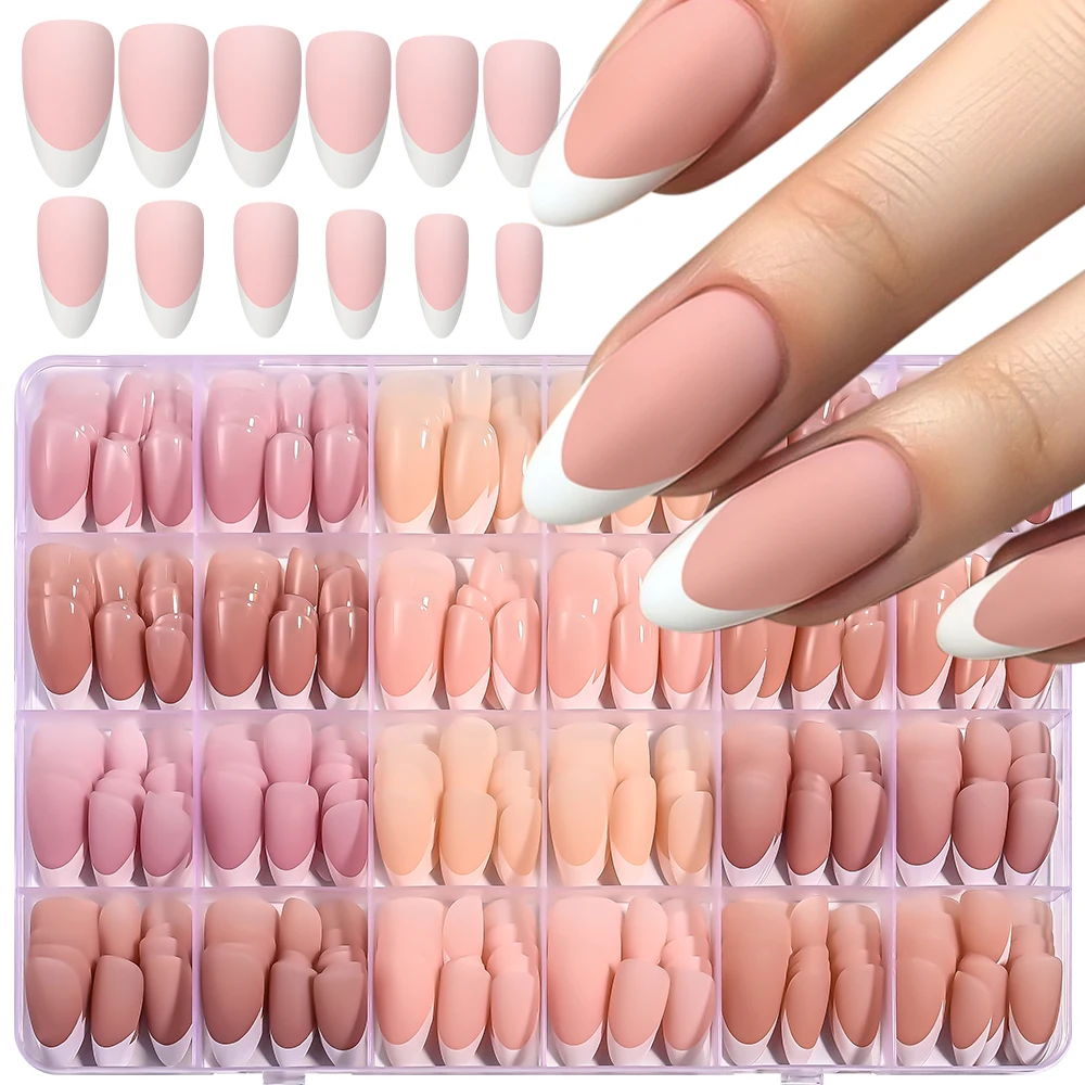 360 Teile/schachtel Kurze Mandel Französisch Tipps Künstliche Nägel Glänzend Matte Volle Abdeckung Press-On Nägel Weiß Rand Design Frauen Falsche Fingerspitzen 1 – Detail 15