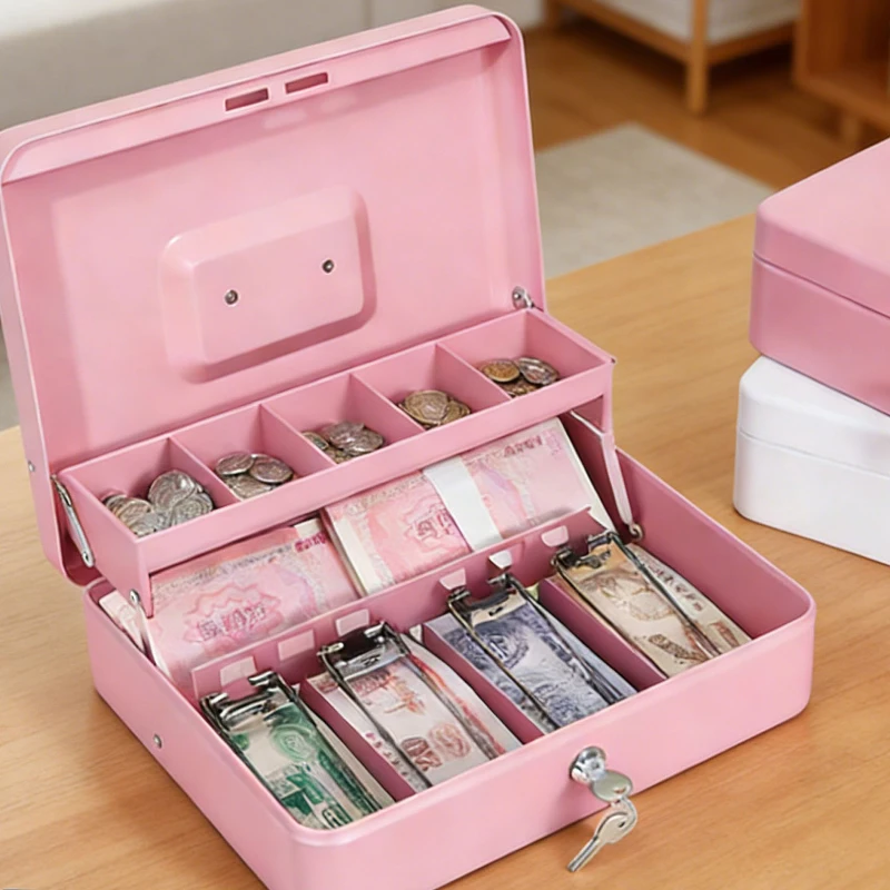 

Money Storage Box With Lock, Portable Small Cash Box, Coin Bill Organizer Box for Office Home Front Desk Use