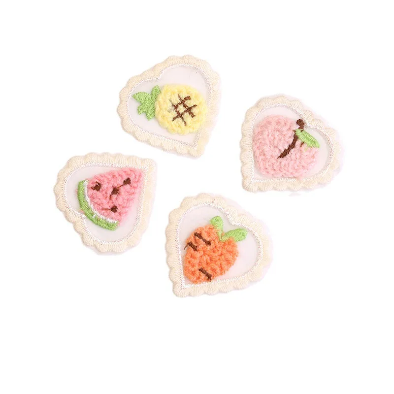 Cute Mini Hollow Mesh Love Fruit Patches, Bordados Headwear Roupas DIY, Suprimentos de costura, Lace Fabric Stickers, 10Pcs