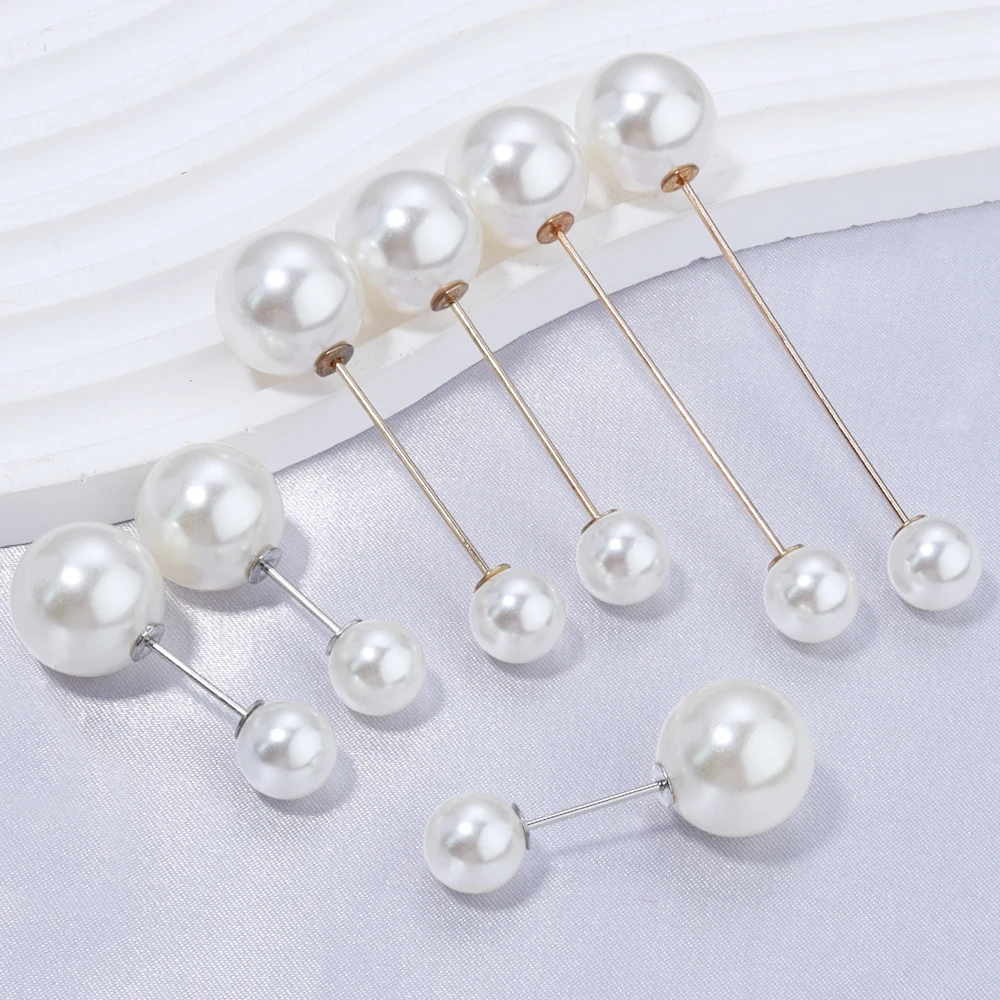 10pcs/lot Imitation Pearl Brooches Safety Pin Beige Double Beads Safety Brooch Pin For Jewelry Party Gift Clothing Accessories