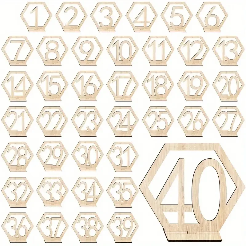 1 Set Wooden Table Numbers Hexagon Hollow Table Signs for Wedding Bar Cafe Events Catering Birthday Party Desktop Decor