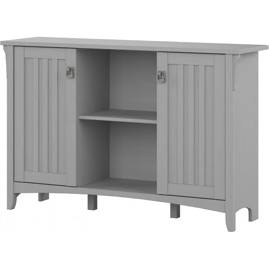 Farmhouse accent storage cabinet with doors and shelves for living room, solid wood, white, rustic charm and ample concealed st