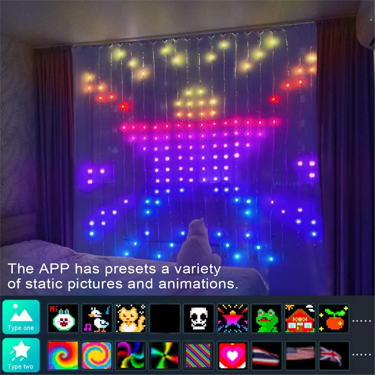 A72U Smart Bluetooth RGB LED String Matrix Pixel Curtain Lights DIY Customize Animation Advertising Atmosphere Light