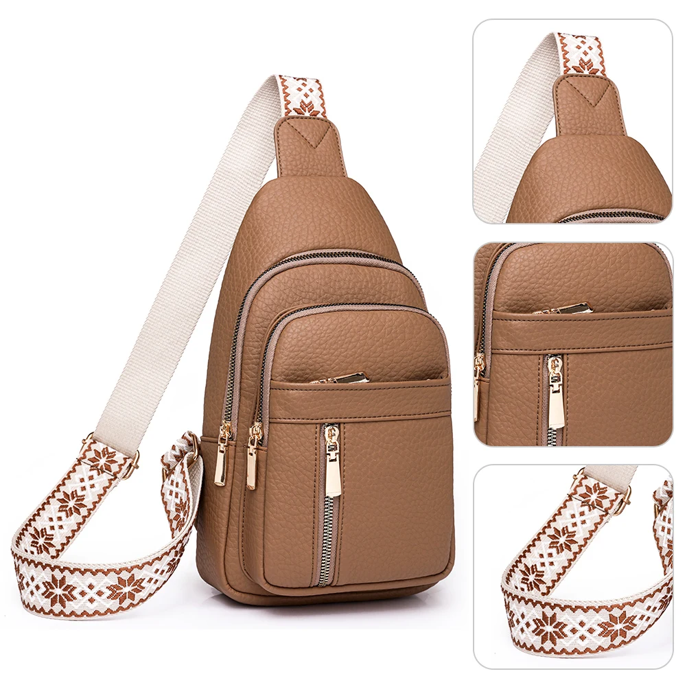 

Women Bohemian Chest Bag Ethnic Style Strap Luxury Waist Bag Zipper Closure Simple Satchel Bag Outdoor Travel Bag