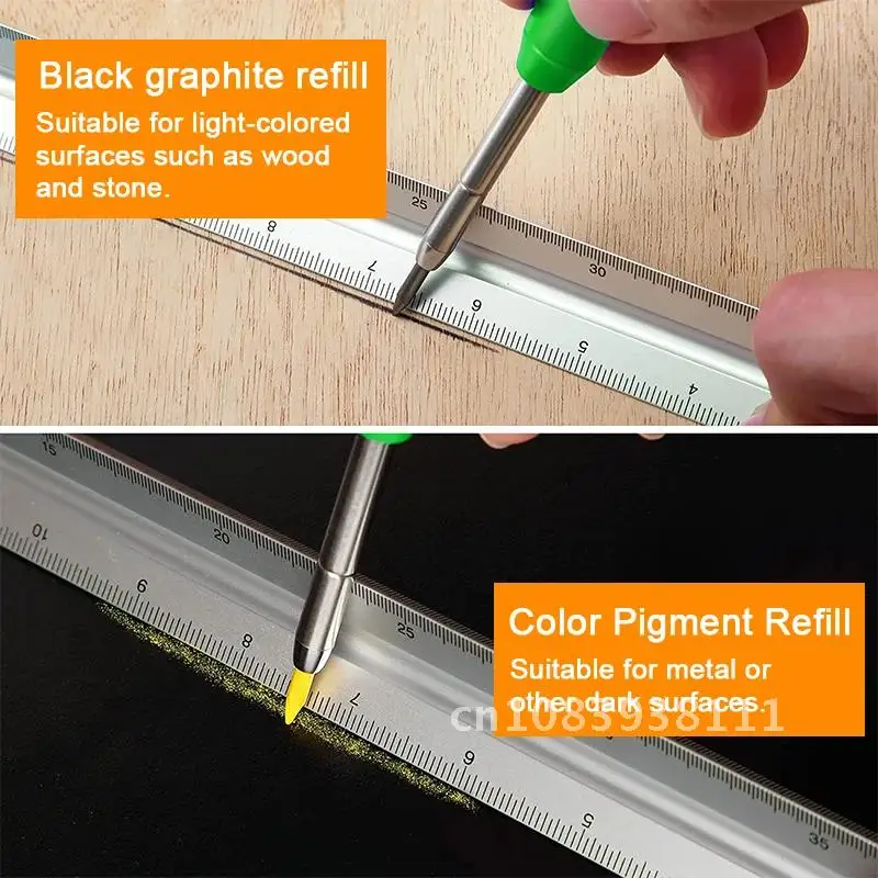 

Sturdy Construction Line Drawing Tool with Sharpener Built-in, Mechanical Pencil Marker Deep Hole Scriber Refills