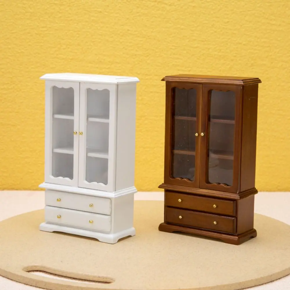 Montessori 1:12 Miniature Furniture Model DIY Wooden Pretend Play Toy Bookcase Display Cabinet Doll House Accessories Party