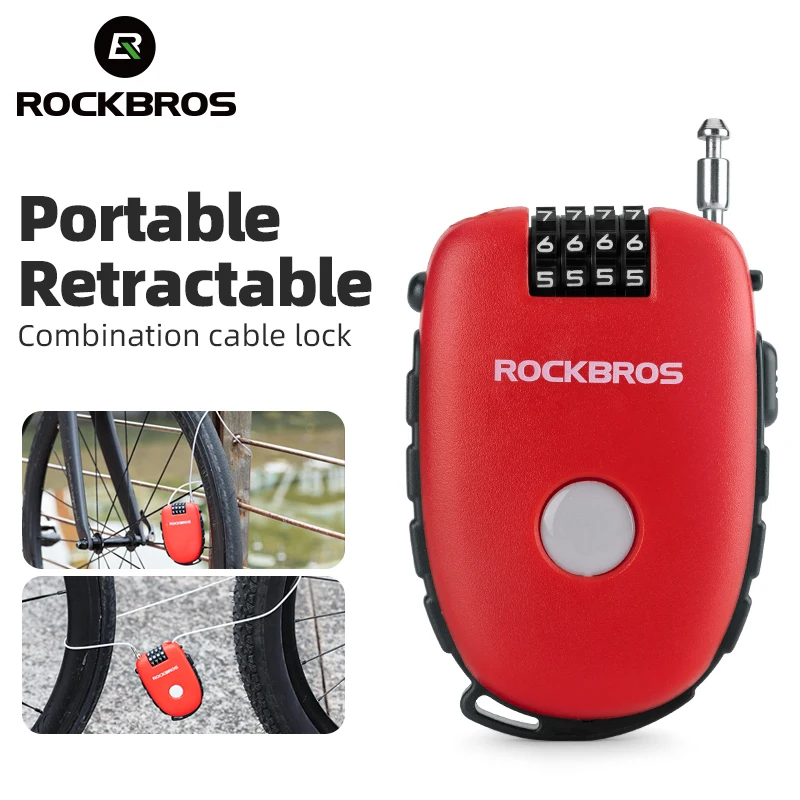 

ROCKBROS Bike Lock Portable Cable Lock Anti-theft Bicycle Helmet Lock Chain 4-Digits Password Combination Lock Bike Accessories