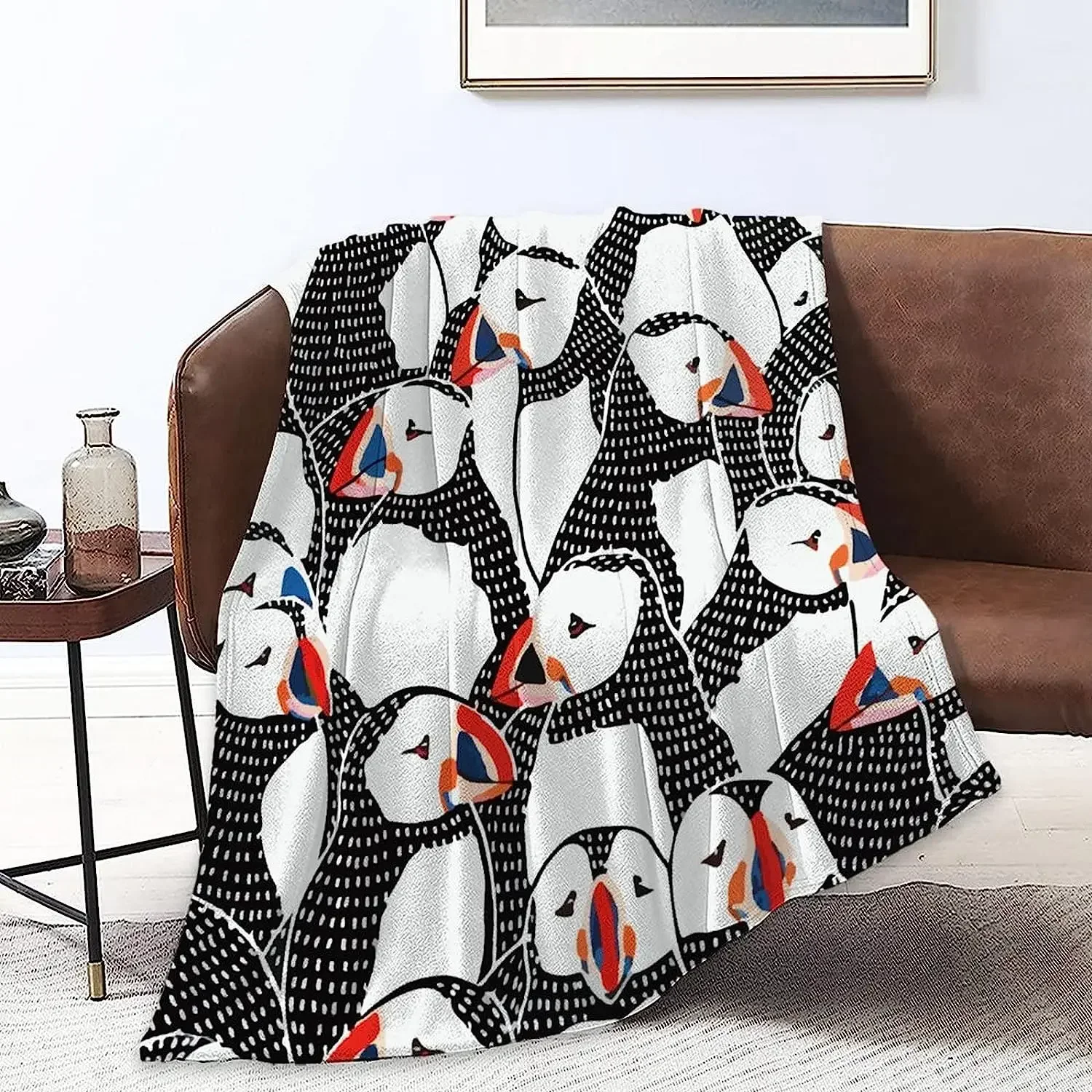 Premium Super Soft Warm Flannel Blanket Elegant Cozy Wearable Throw Wrap for Sofa Couch Lounging Gaming - Puffin Bird