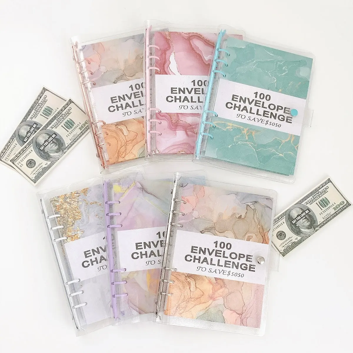 

A5 Colorful Marble 100 Envelope Savings Challenge Loose-Leaf Binder Budget Binder With Cash Envelopes Money Organizer System