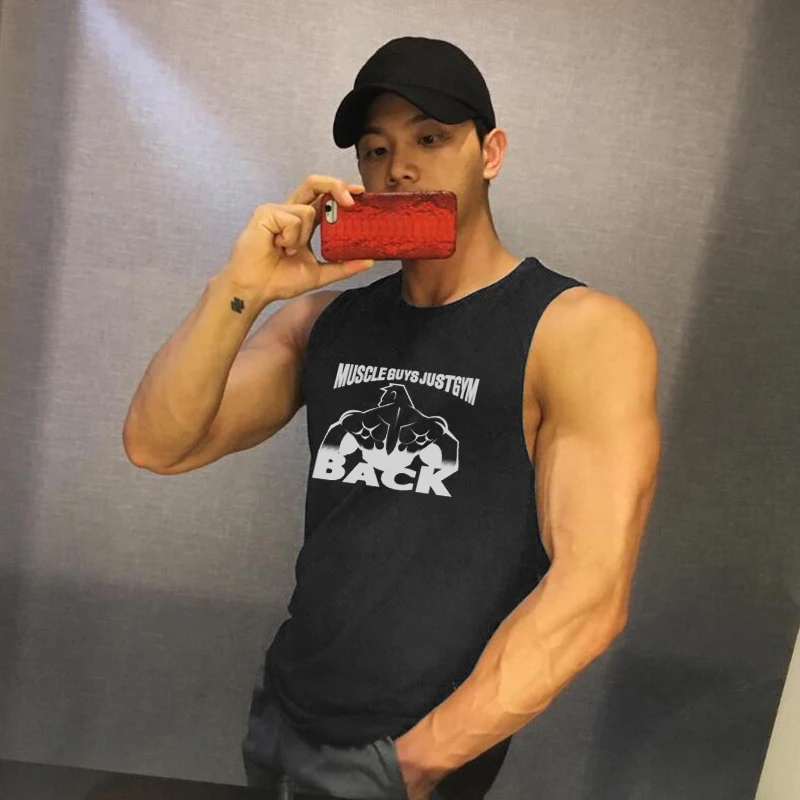 Muscle Guys Running Sport Singlets Summer Mesh Breathable Quick Dry Gym Tank Tops Men's Bodybuilding Fitness Sleeveless T-Shirts