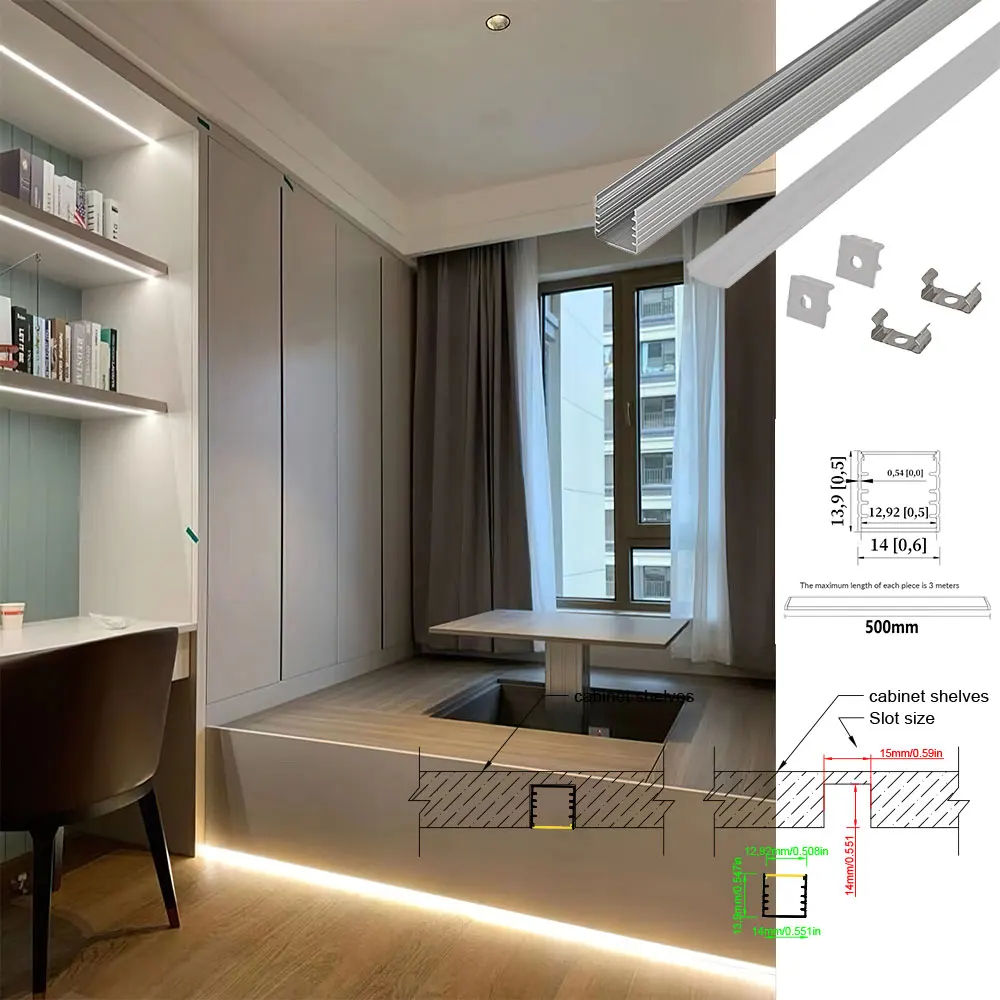 14x14mm (5pcs) 0.5m Multi-Functional LED Strip Lighting for Cabinets & Wardrobes Stylish Aluminum Profile LED Light Strips