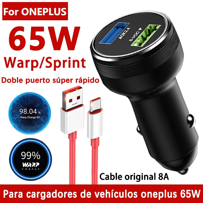 For Oneplus 65W Warp Car Charger 30W Dual USB Dash Fast Charging Adapter For One Plus 10 9 Pro 9 9RT 8 8T 7T 6T 5 Nord 2 5G N30