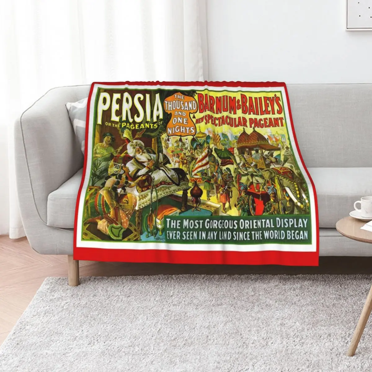 BARNUM and BAILEY CIRCUS : Vintage Persia Spectacular Print Throw Blanket wednesday Stuffeds Sofa Fashion Sofas Blankets