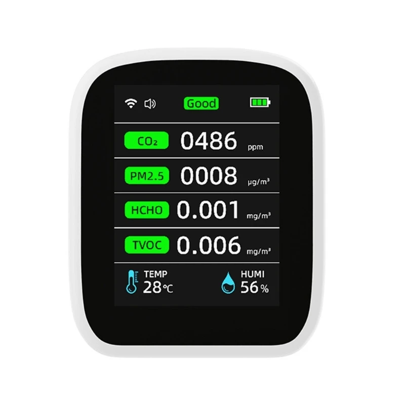 

CO2 Gas Temperature Humidity Meter TVOC HCHO PM2.5 Air-Quality Analyzer