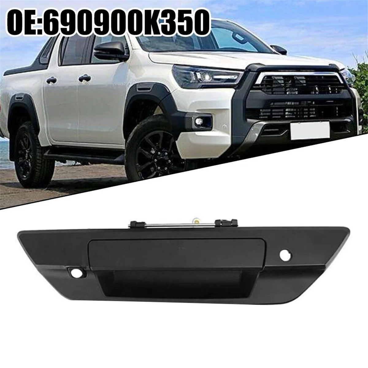 Rear Tailgate Bezel Trim 69090-0K080 for Toyota Hilux 2015-2022 Back Door Handle Pull with Camera Hole 690900K080